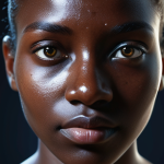 **Facial Recognition Bias:** A blurred, shadowy figure of a person with dark skin being wrongly identified by a glowing, futuristic facial recognition system. The system highlights errors. Algorithmic bias concept.