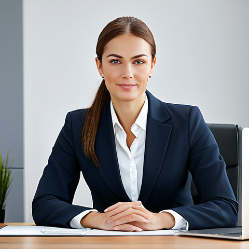 Business Professional**

"A professional businesswoman in a modest business suit, sitting at a desk in a modern office, fully clothed, appropriate attire, safe for work, perfect anatomy, natural proportions, professional photography, high quality, professional, family-friendly."

**
