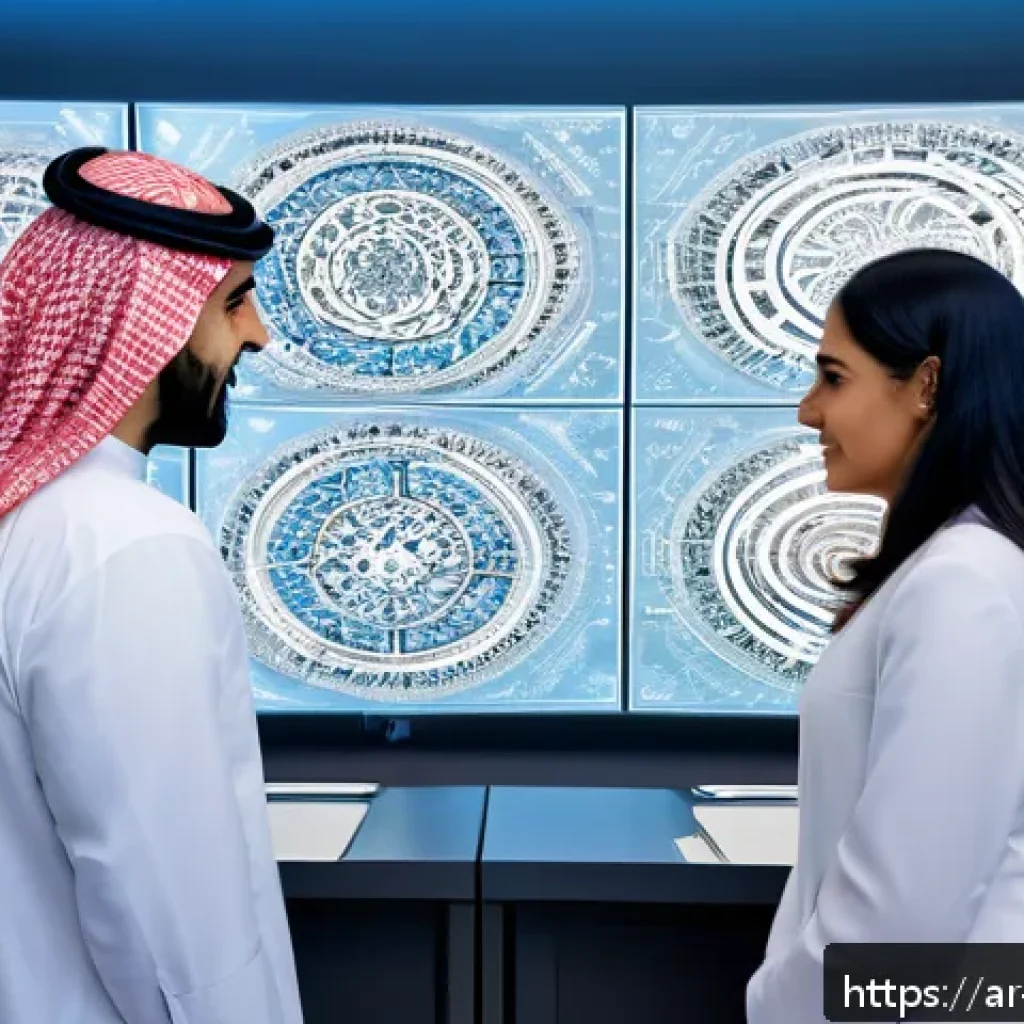 정부의 얼굴 인식 기술 사용 정책 - A detailed, realistic scene depicting a Middle Eastern government office where diverse professionals...